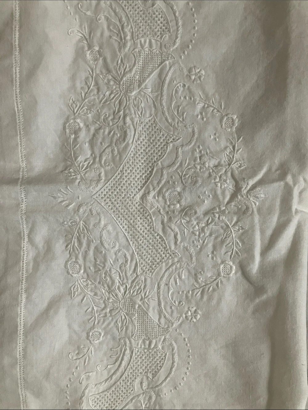 Embroidered Cotton Tea Towel/Dresser Scarf